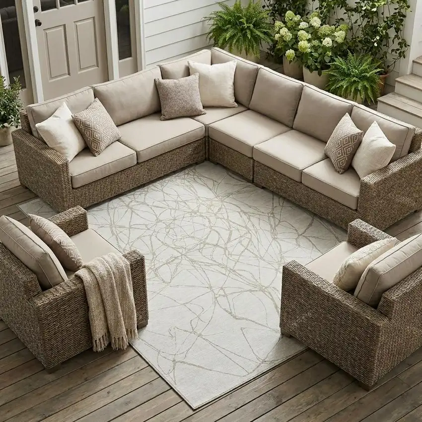 Ivory And Silver Abstract Washable Indoor Outdoor Area Rug Photo 1