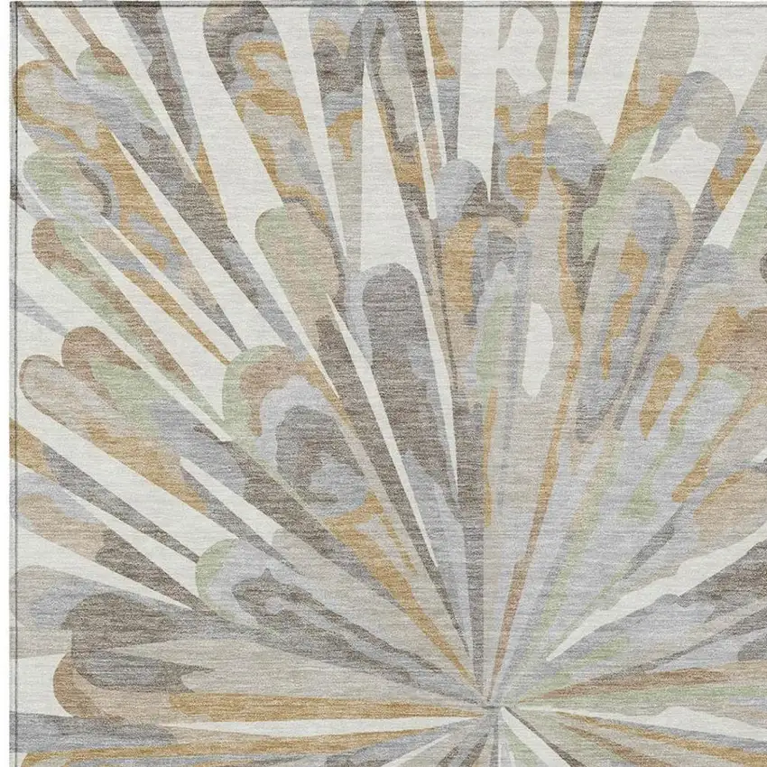 Ivory And Silver Abstract Washable Indoor Outdoor Area Rug Photo 6