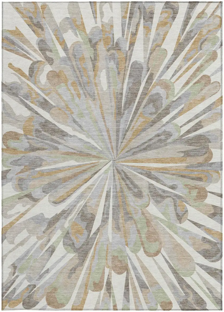 Ivory And Silver Abstract Washable Indoor Outdoor Area Rug Photo 4