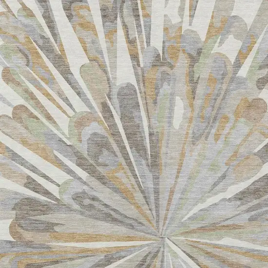 Ivory And Silver Abstract Washable Indoor Outdoor Area Rug Photo 5
