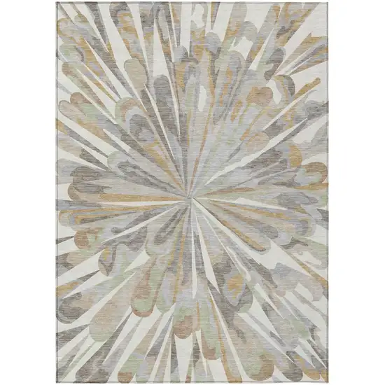 Ivory And Silver Abstract Washable Indoor Outdoor Area Rug Photo 3