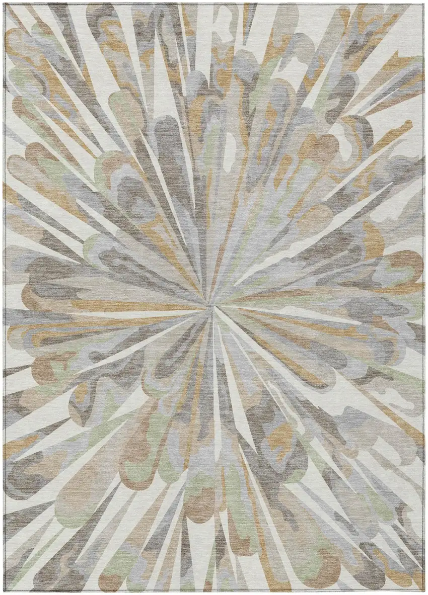 Ivory And Silver Abstract Washable Indoor Outdoor Area Rug Photo 3