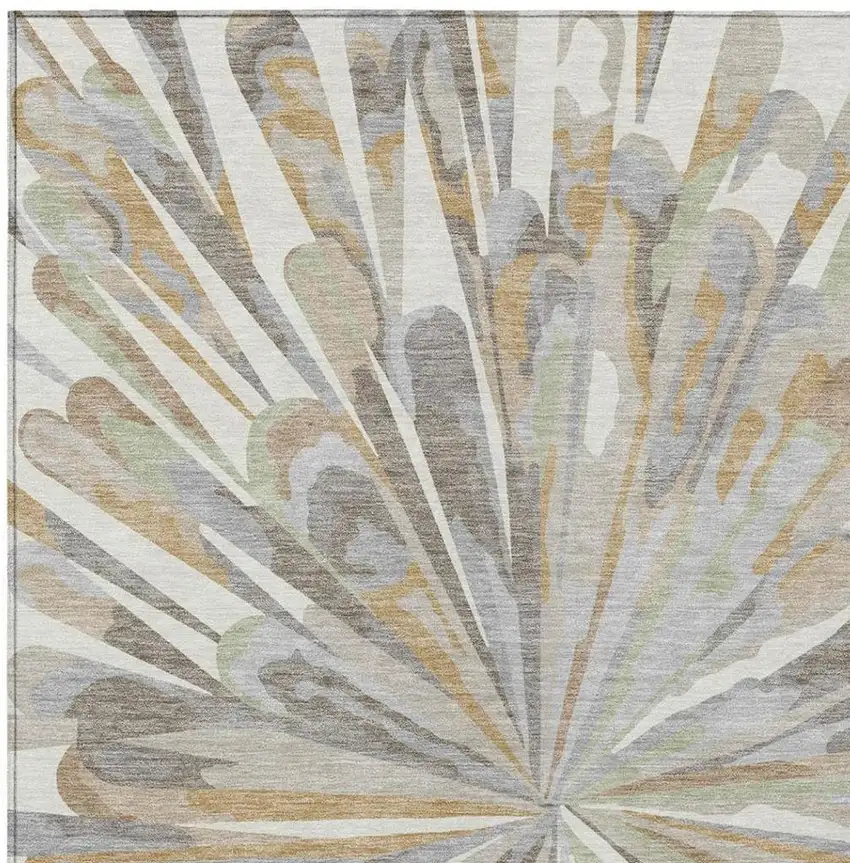 Ivory And Silver Abstract Washable Indoor Outdoor Area Rug Photo 4