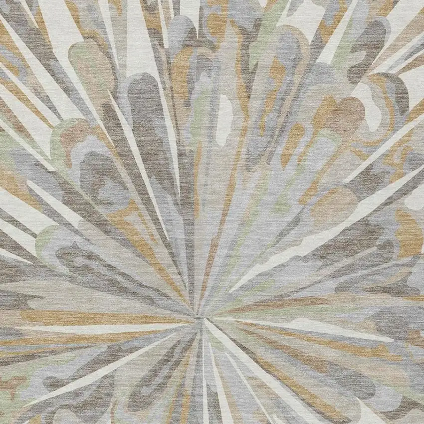 Ivory And Silver Abstract Washable Indoor Outdoor Area Rug Photo 9