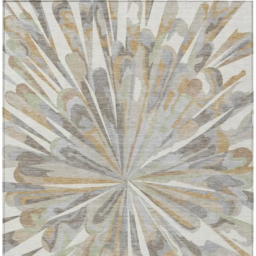 Ivory And Silver Abstract Washable Indoor Outdoor Area Rug Photo 7