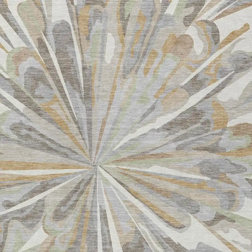 Ivory And Silver Abstract Washable Indoor Outdoor Area Rug Photo 5