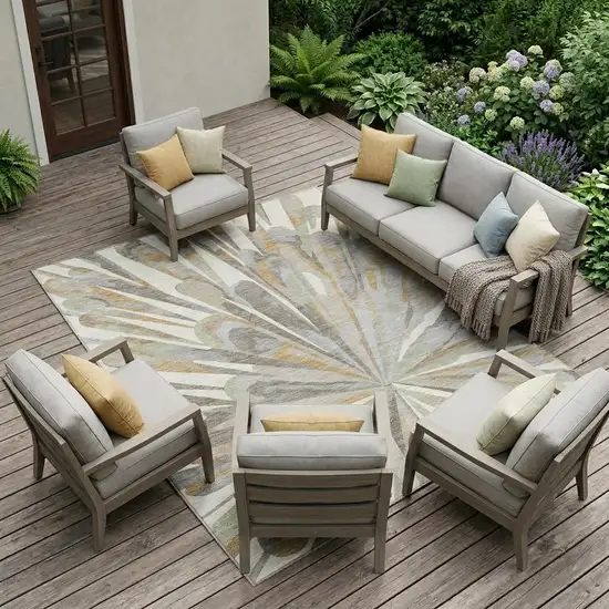 Ivory And Silver Abstract Washable Indoor Outdoor Area Rug Photo 1