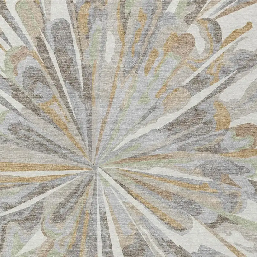 Ivory And Silver Abstract Washable Indoor Outdoor Area Rug Photo 5
