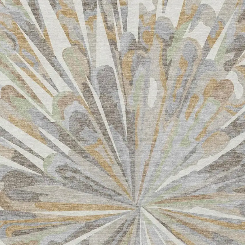 Ivory And Silver Abstract Washable Indoor Outdoor Area Rug Photo 9