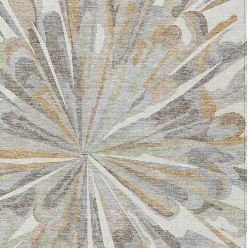 Ivory And Silver Abstract Washable Indoor Outdoor Area Rug Photo 8