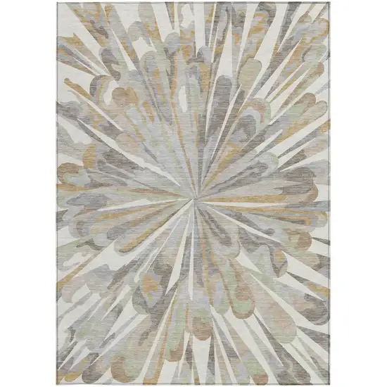 Ivory And Silver Abstract Washable Indoor Outdoor Area Rug Photo 2