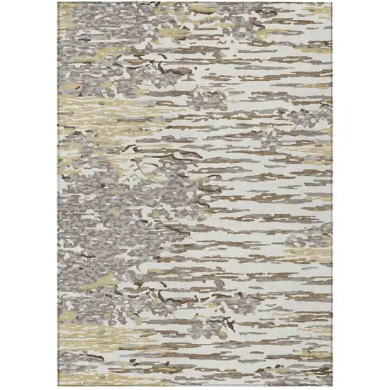 Ivory And Silver Abstract Washable Indoor Outdoor Area Rug Photo 3