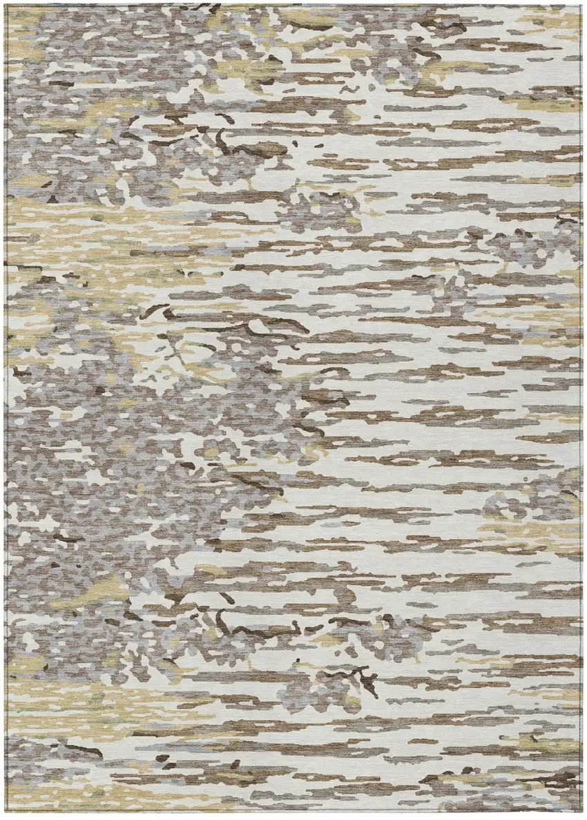 Ivory And Silver Abstract Washable Indoor Outdoor Area Rug Photo 3