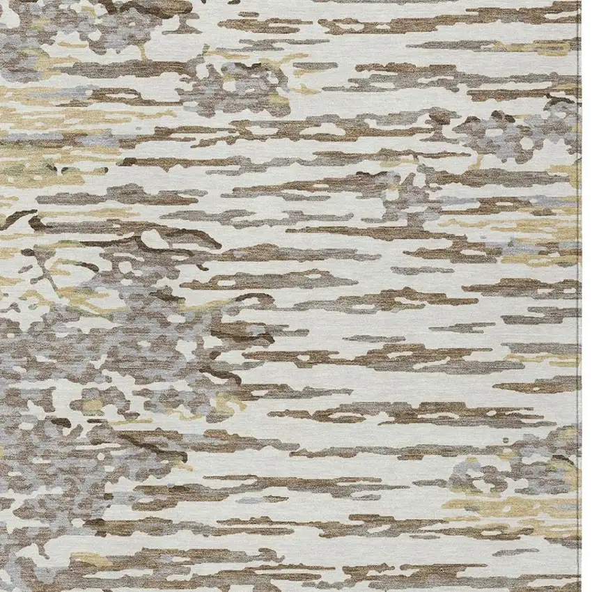 Ivory And Silver Abstract Washable Indoor Outdoor Area Rug Photo 4
