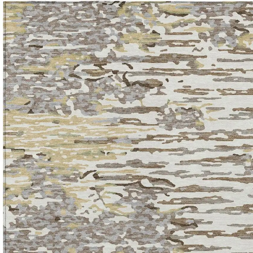 Ivory And Silver Abstract Washable Indoor Outdoor Area Rug Photo 5