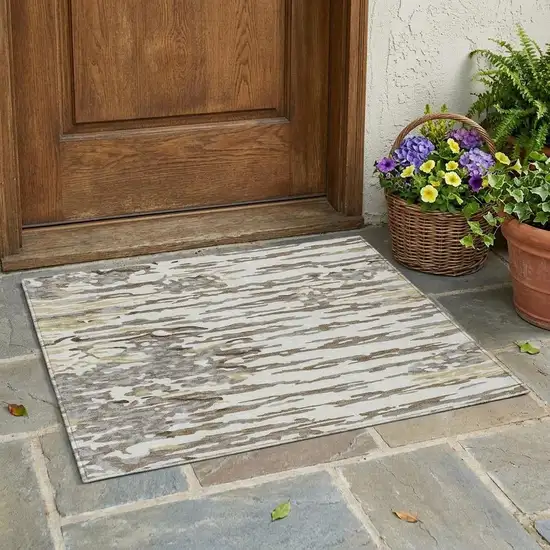 Ivory And Silver Abstract Washable Indoor Outdoor Area Rug Photo 1