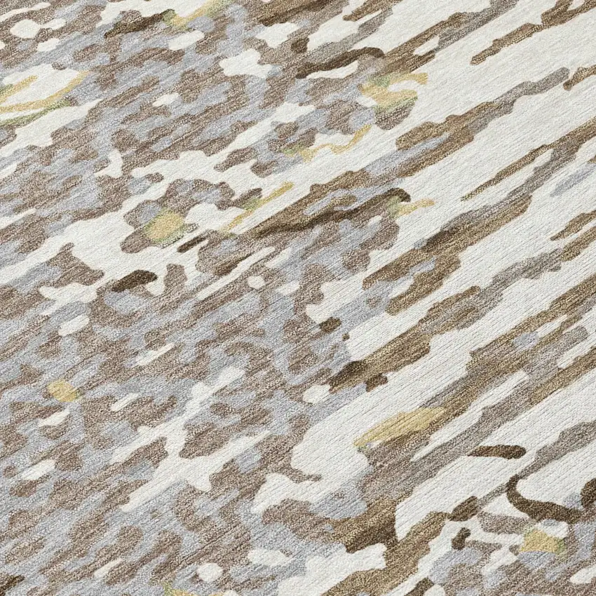Ivory And Silver Abstract Washable Indoor Outdoor Area Rug Photo 4