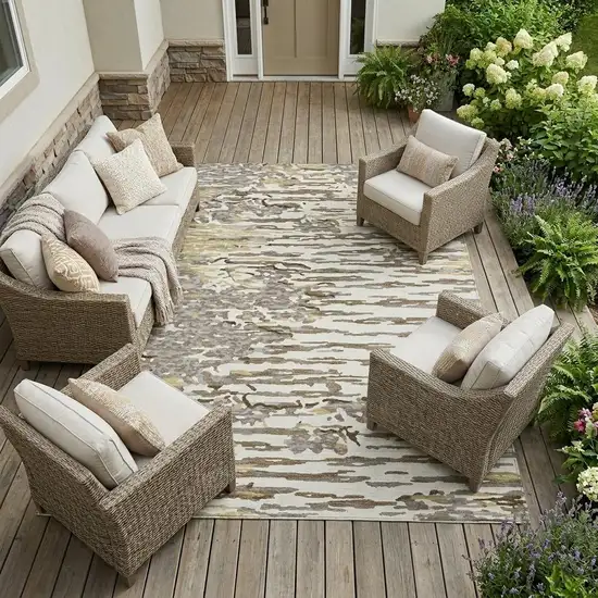 Ivory And Silver Abstract Washable Indoor Outdoor Area Rug Photo 1