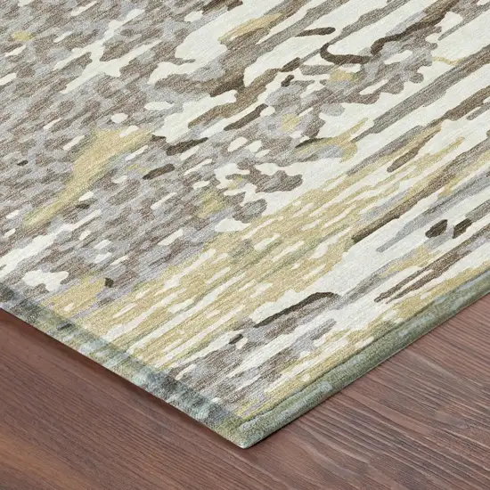 Ivory And Silver Abstract Washable Indoor Outdoor Area Rug Photo 3