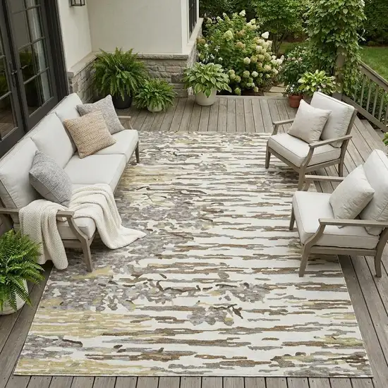 Ivory And Silver Abstract Washable Indoor Outdoor Area Rug Photo 1