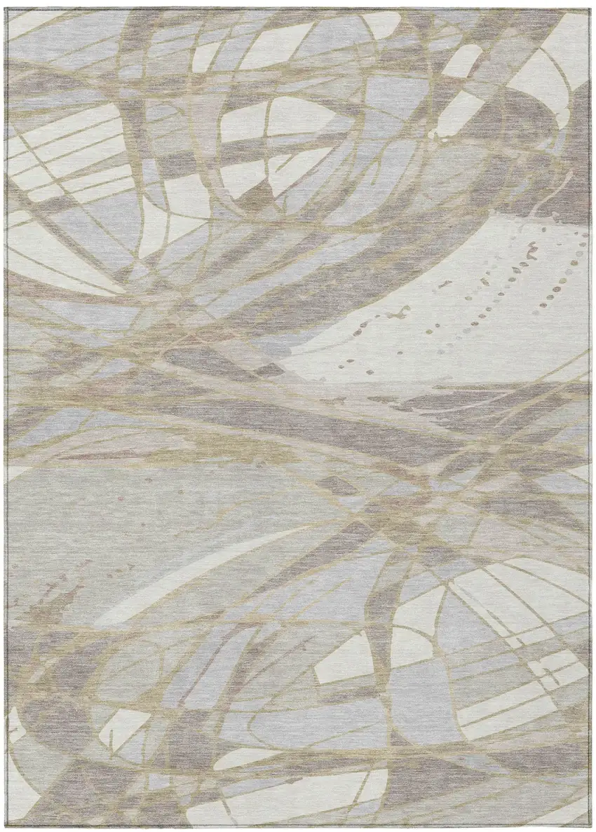 Ivory And Silver Abstract Washable Indoor Outdoor Area Rug Photo 2