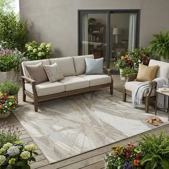 Ivory And Silver Abstract Washable Indoor Outdoor Area Rug Photo 1