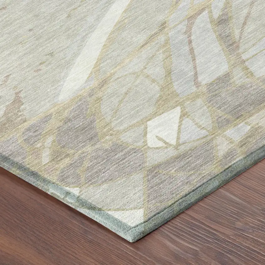 Ivory And Silver Abstract Washable Indoor Outdoor Area Rug Photo 3