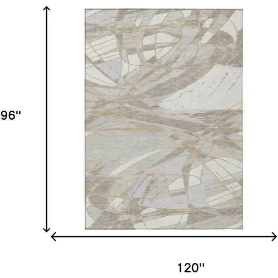 Ivory And Silver Abstract Washable Indoor Outdoor Area Rug Photo 5