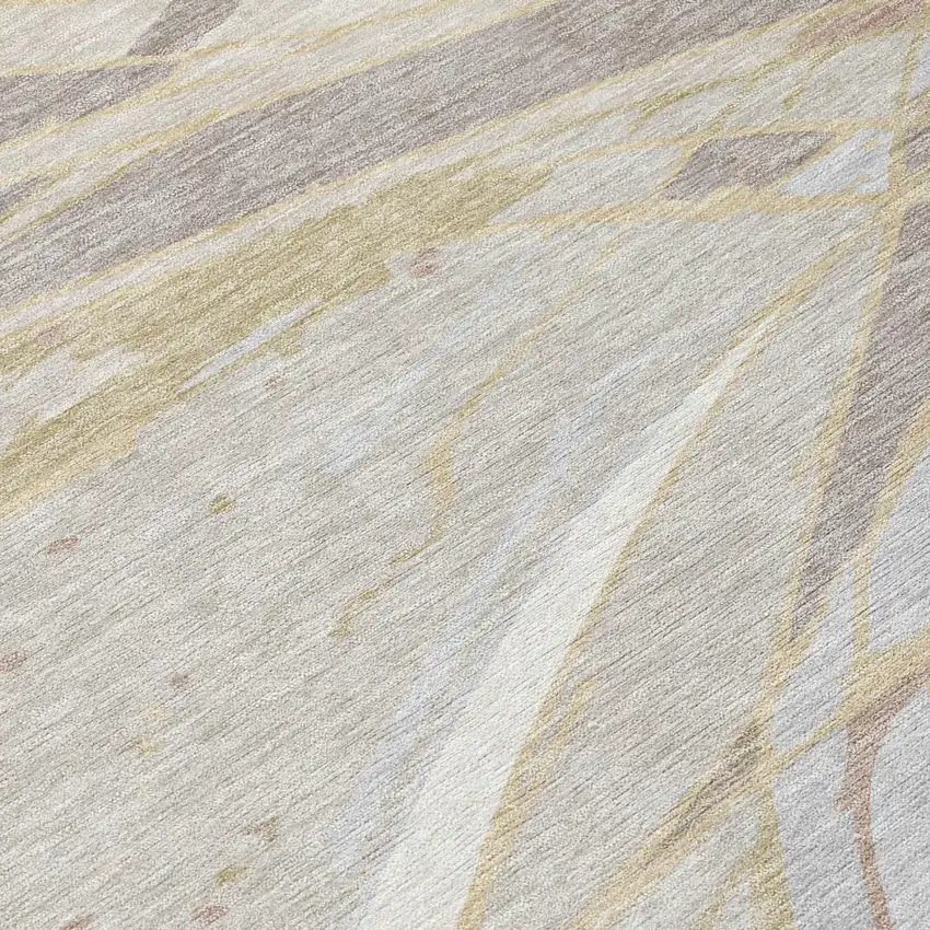 Ivory And Silver Abstract Washable Indoor Outdoor Area Rug Photo 4