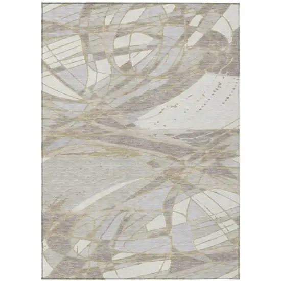 Ivory And Silver Abstract Washable Indoor Outdoor Area Rug Photo 2