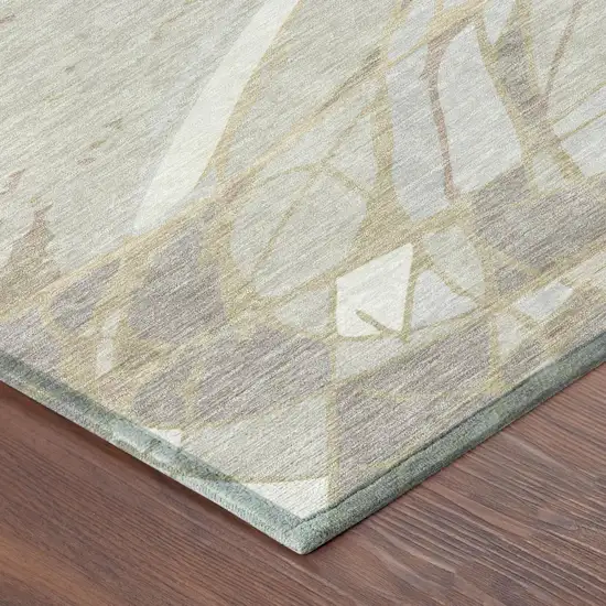 Ivory And Silver Abstract Washable Indoor Outdoor Area Rug Photo 3