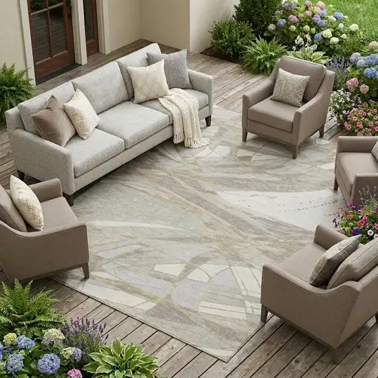 Ivory And Silver Abstract Washable Indoor Outdoor Area Rug Photo 1