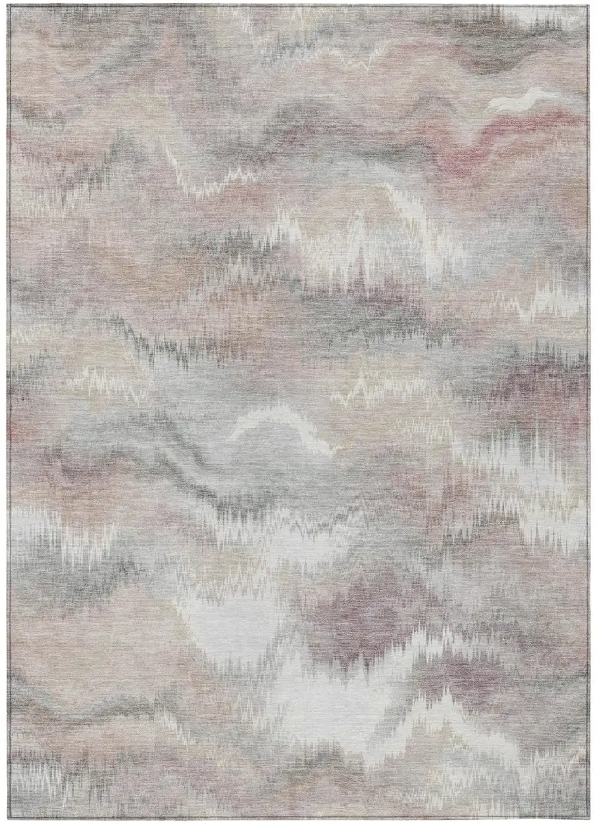 Ivory And Silver Abstract Washable Indoor Outdoor Area Rug Photo 1