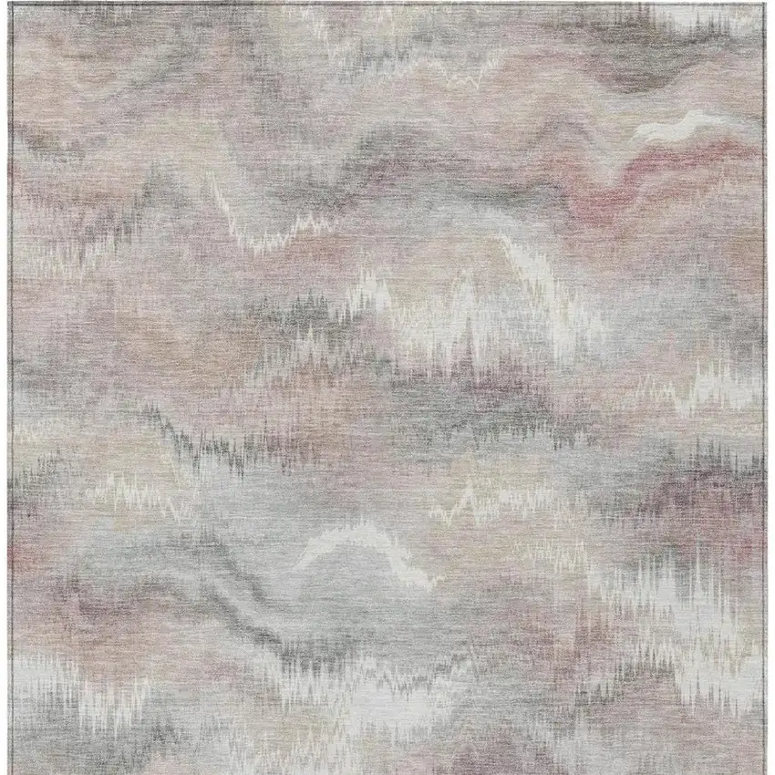 Ivory And Silver Abstract Washable Indoor Outdoor Area Rug Photo 3