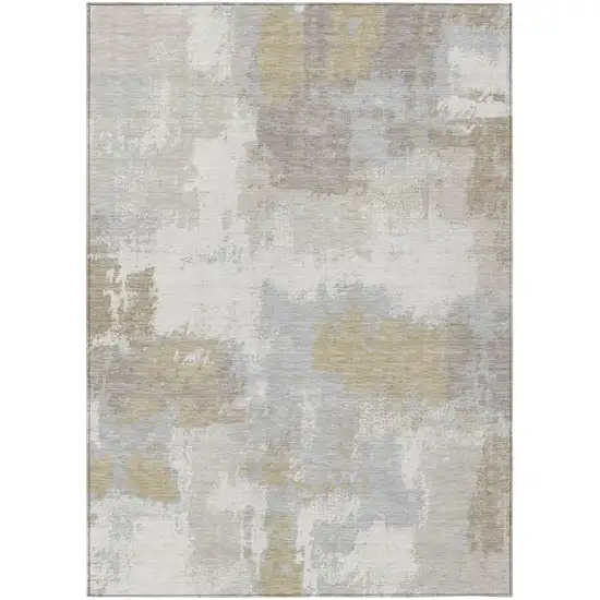 Ivory And Silver Abstract Washable Indoor Outdoor Area Rug Photo 2