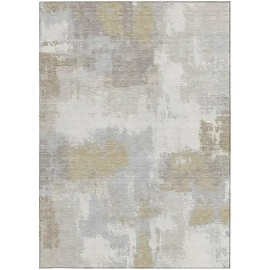 Ivory And Silver Abstract Washable Indoor Outdoor Area Rug Photo 3