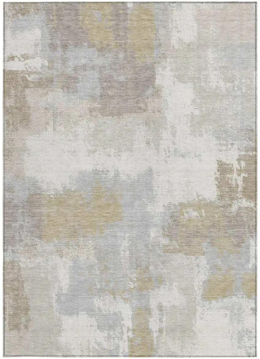 Ivory And Silver Abstract Washable Indoor Outdoor Area Rug Photo 3