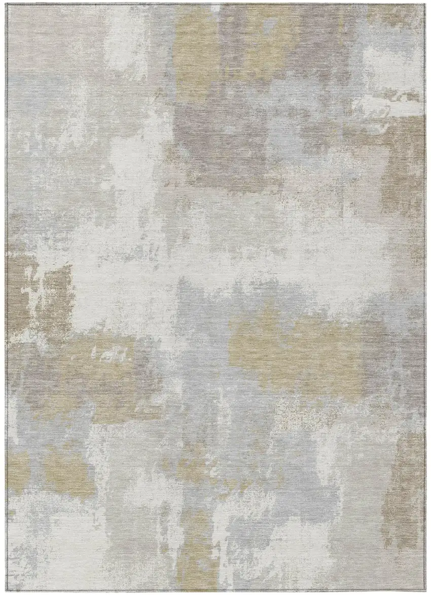 Ivory And Silver Abstract Washable Indoor Outdoor Area Rug Photo 1