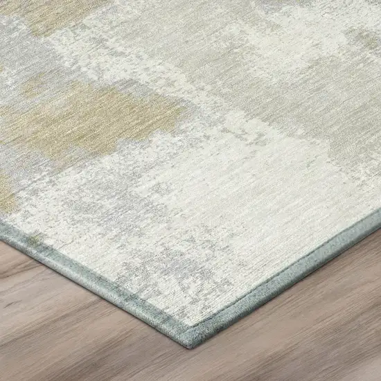 Ivory And Silver Abstract Washable Indoor Outdoor Area Rug Photo 4