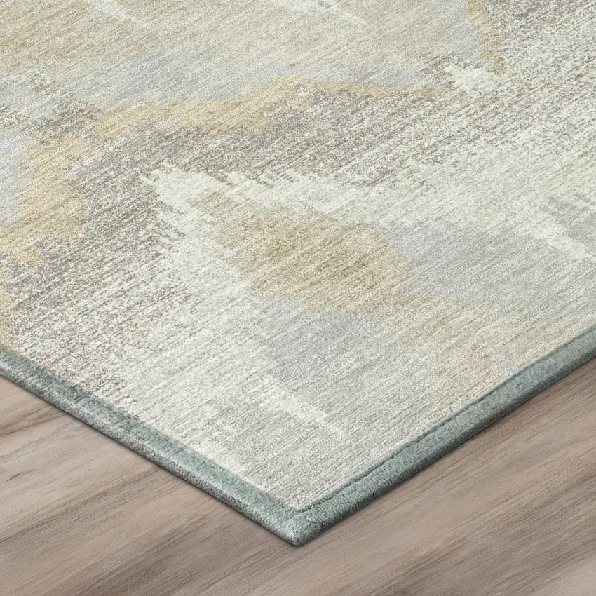 Ivory And Silver Abstract Washable Indoor Outdoor Area Rug Photo 5
