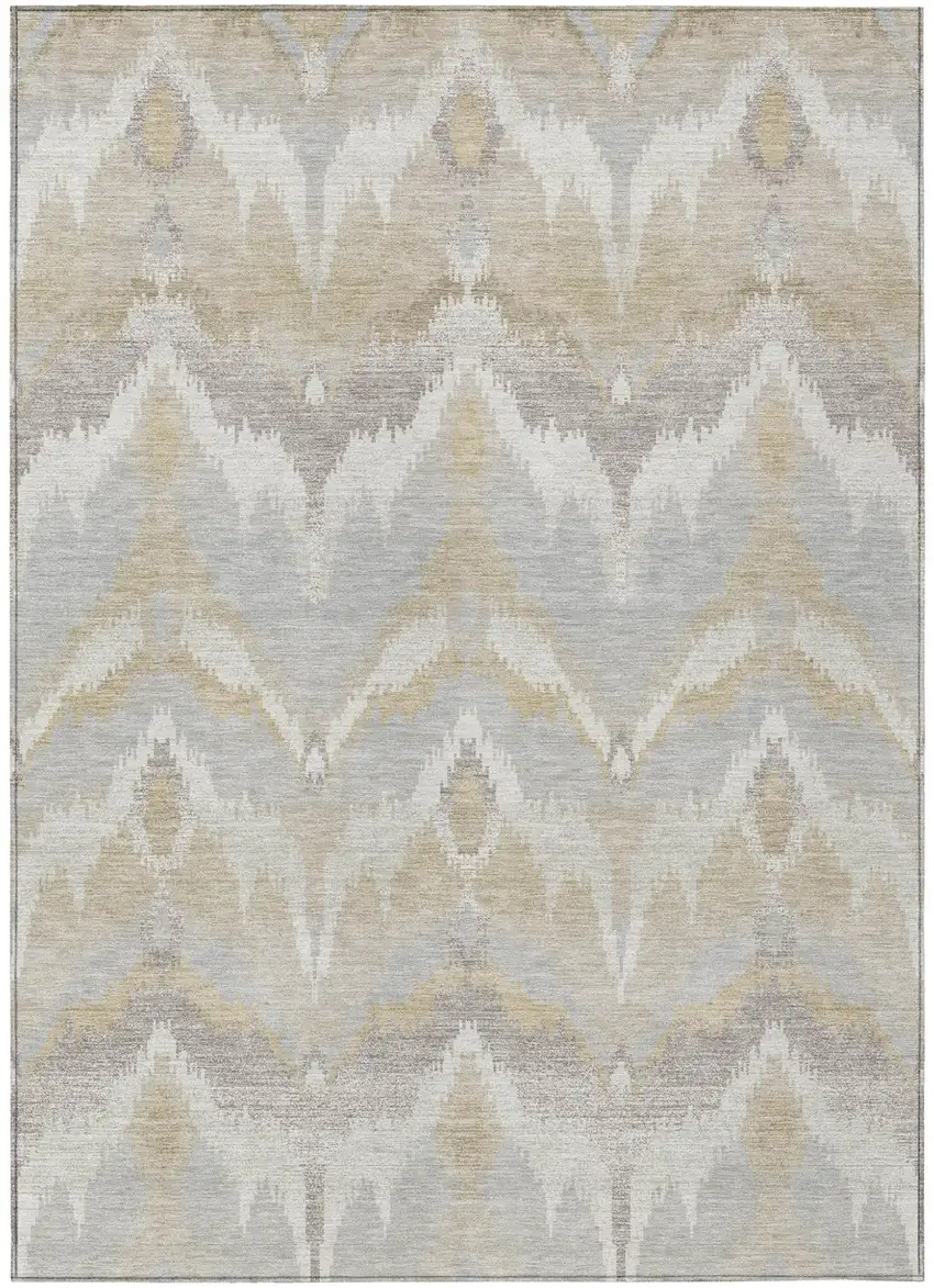 Ivory And Silver Abstract Washable Indoor Outdoor Area Rug Photo 3