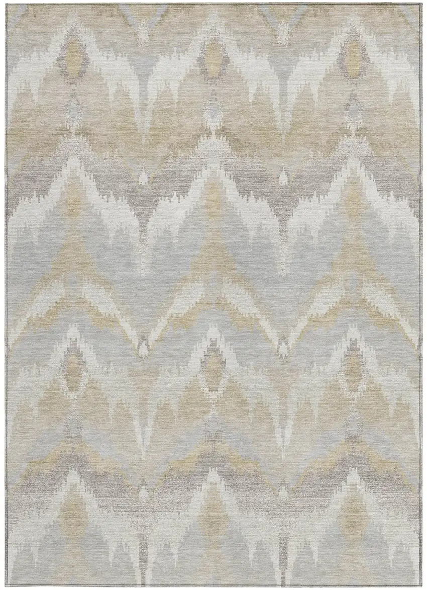 Ivory And Silver Abstract Washable Indoor Outdoor Area Rug Photo 4