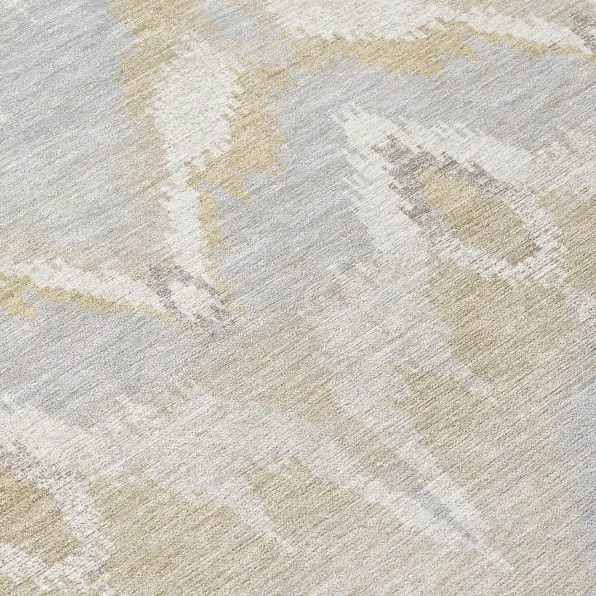 Ivory And Silver Abstract Washable Indoor Outdoor Area Rug Photo 6
