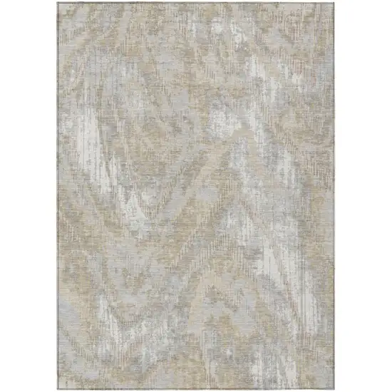 Ivory And Silver Abstract Washable Indoor Outdoor Area Rug Photo 2