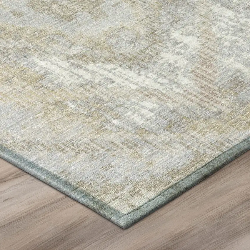 Ivory And Silver Abstract Washable Indoor Outdoor Area Rug Photo 4
