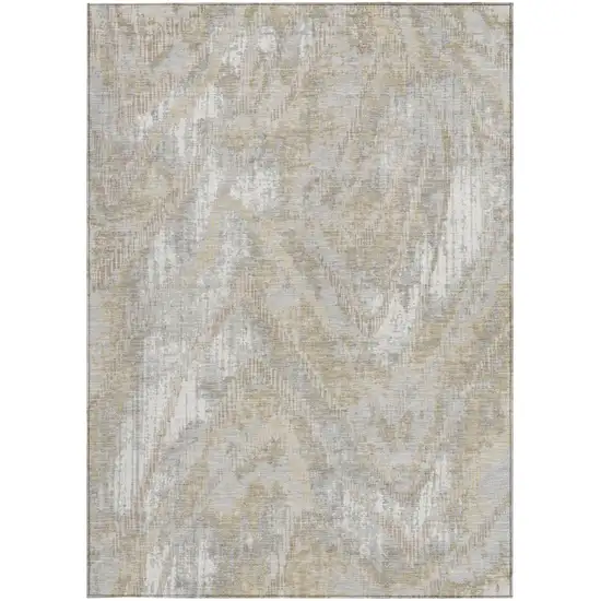 Ivory And Silver Abstract Washable Indoor Outdoor Area Rug Photo 3