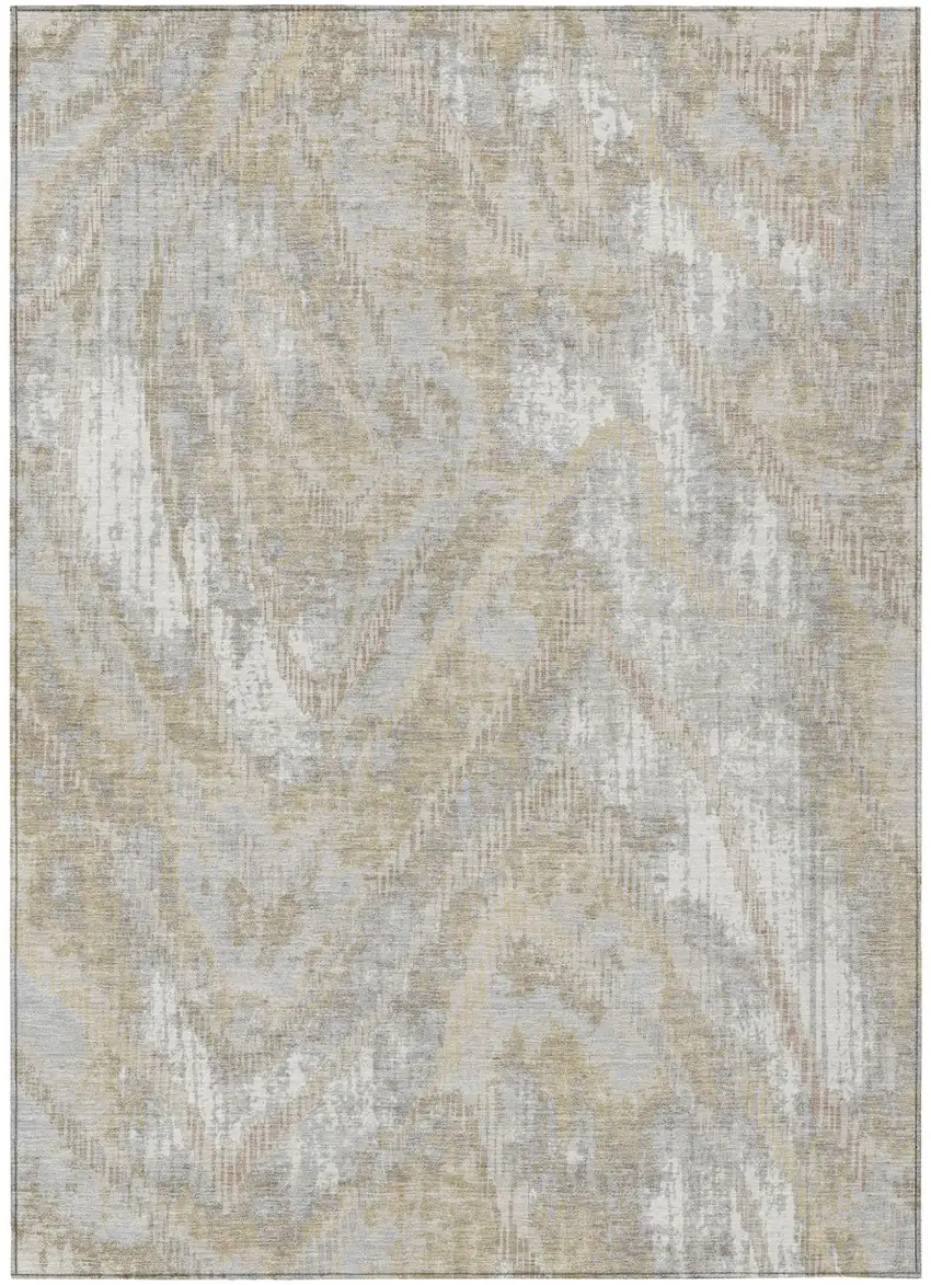 Ivory And Silver Abstract Washable Indoor Outdoor Area Rug Photo 2