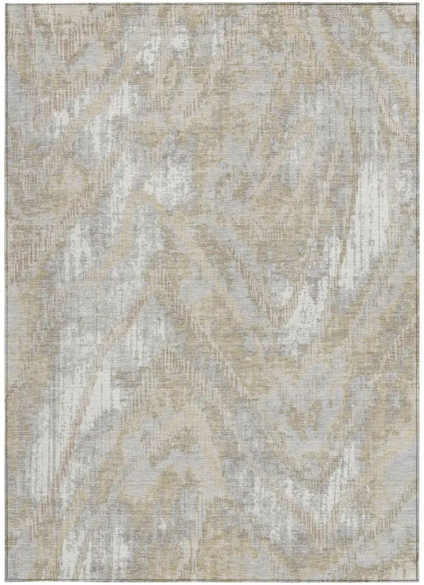 Ivory And Silver Abstract Washable Indoor Outdoor Area Rug Photo 3