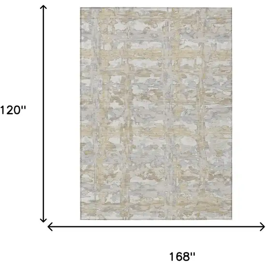 Ivory And Silver Abstract Washable Indoor Outdoor Area Rug Photo 6