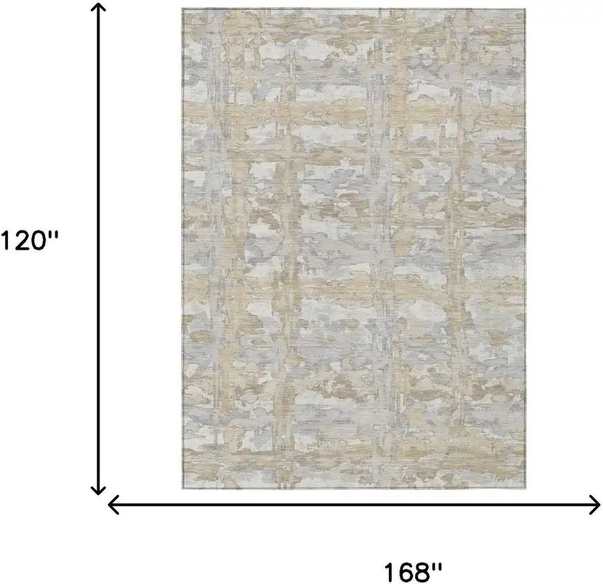 Ivory And Silver Abstract Washable Indoor Outdoor Area Rug Photo 6